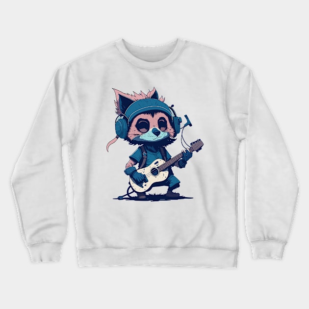 Cartoon Guitarist Raccoon Crewneck Sweatshirt by hippohost